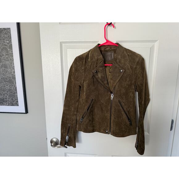 BlankNYC (XS) Suede Moto Jacket Olive Army Green - Picture 1 of 8